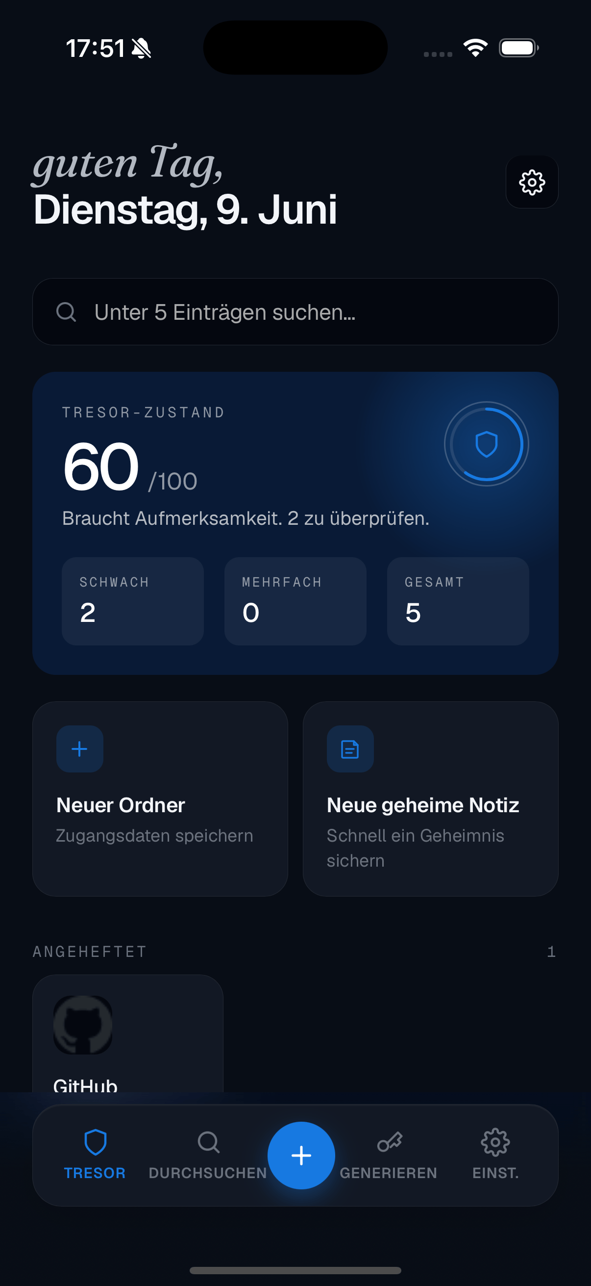Prism auf dem Startbildschirm eines Handys im dunklen Design.